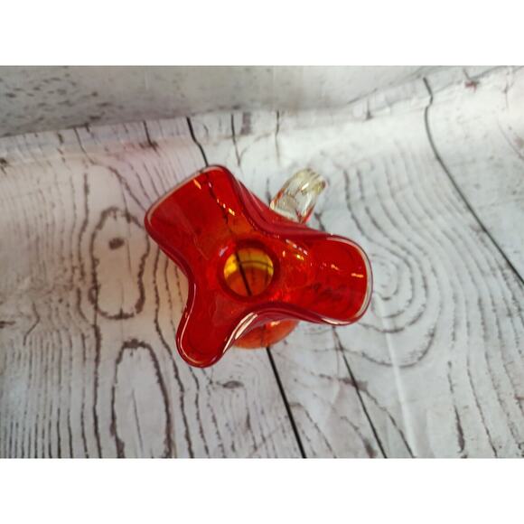 Vintage Hand Blown Crackle Glass Amberina Mini Pitcher Creamer Applied Handle 3" - Picture 7 of 7